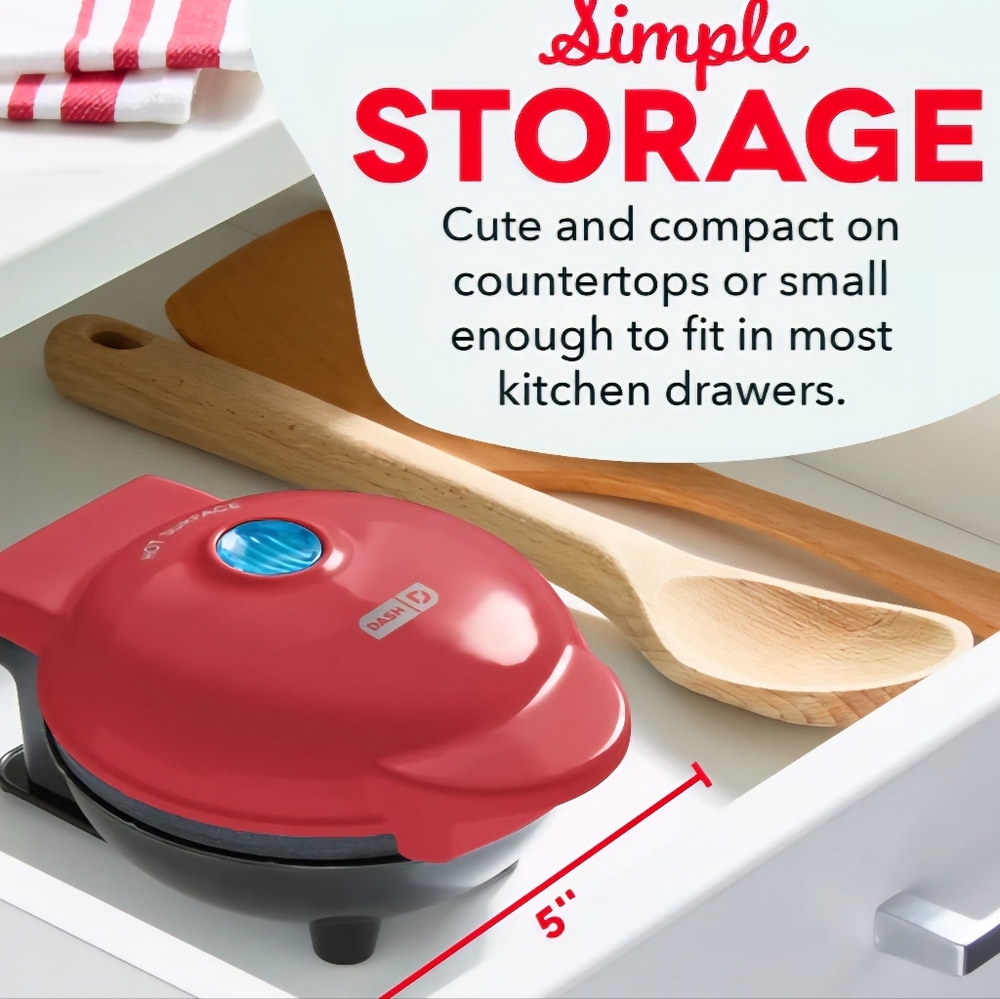Dash Mini Waffle Maker Red New In Box - Picture 3 of 8